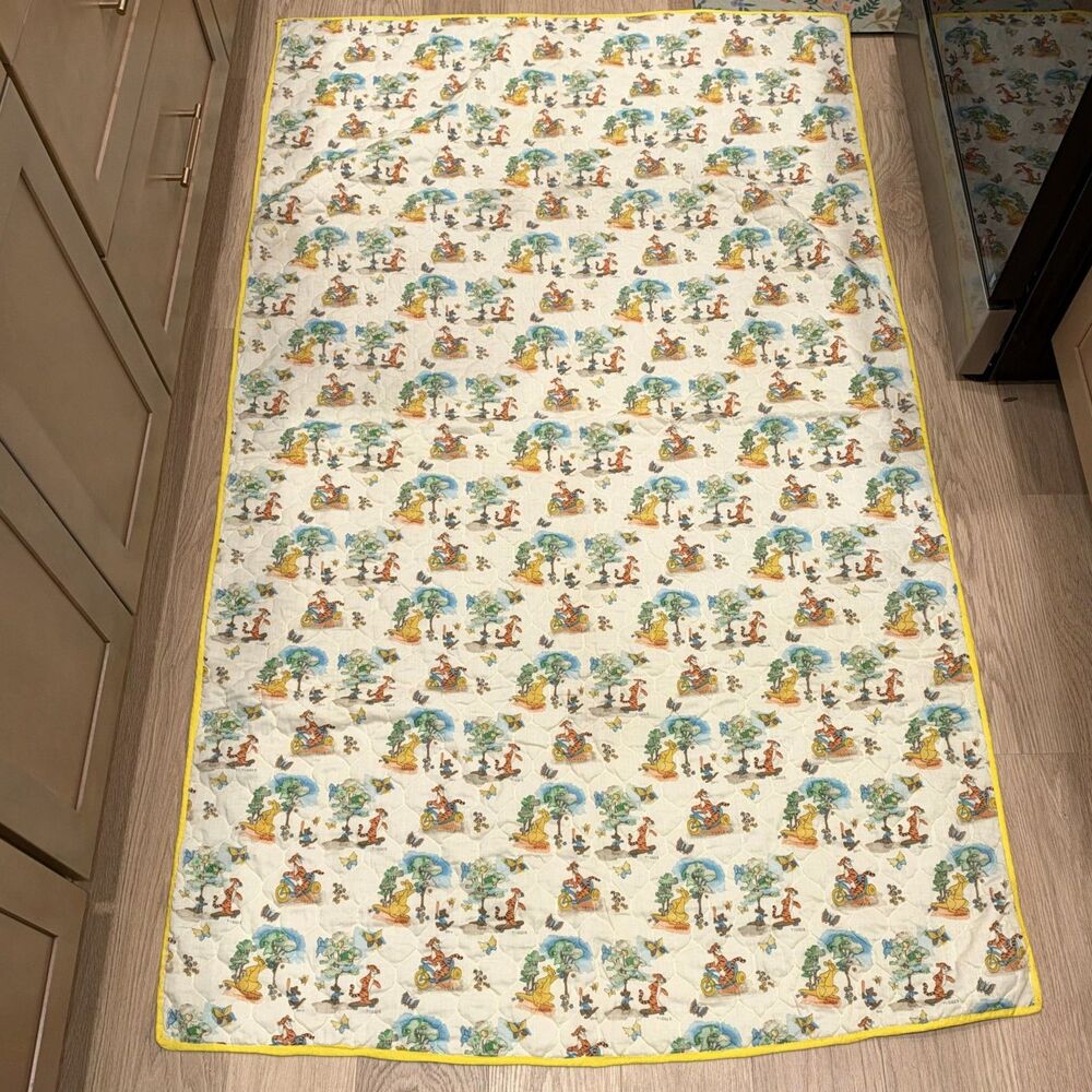 Vintage Winnie the Pooh and Friends Toile Design Quilted Blanket 72x42 READ